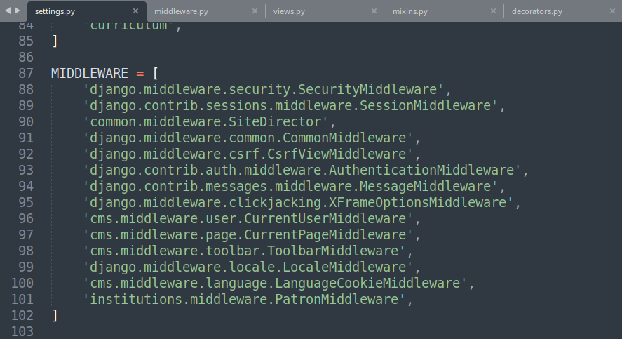 Middleware Settings